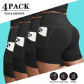 4-Pack Women'S Yoga Shorts High Waisted Slant Pocket Stretchy Breathable Slim Fit Athletic