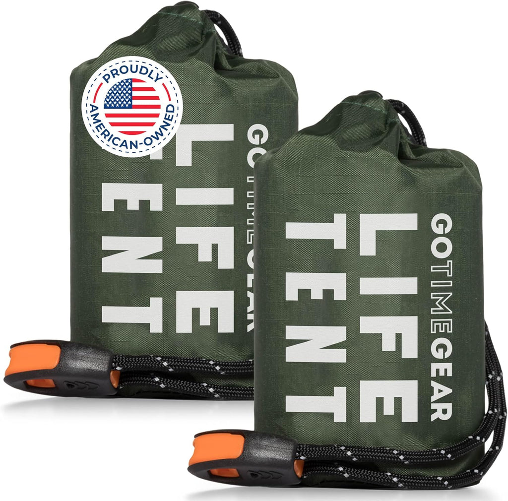 Survival Life Tent • 2 Person Mylar Emergency Shelter Tube Tent + Paracord • All-Weather Protection for Camping, Hiking, & Survival Kits • Includes Emergency Whistle