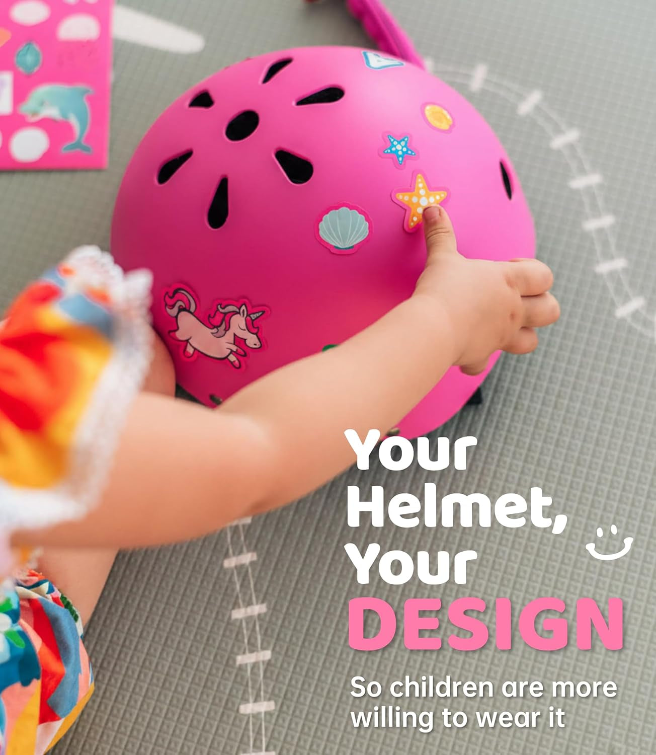 Bike Helmet with DIY Stickers, CPSC & CE Certified - Toddler Helmet for Skateboard Roller-Skating Bicycle Scooter