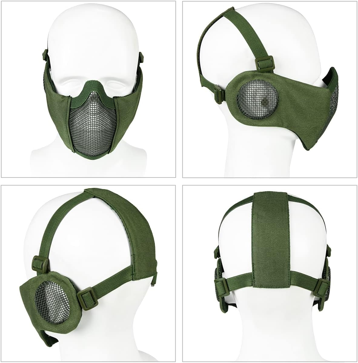 Airsoft Protective Gear Set, Half Face Mesh Mask with Ear Protection and Goggles for Adult Men Women BBS Paintball Shooting CS Survival Games Cosplay